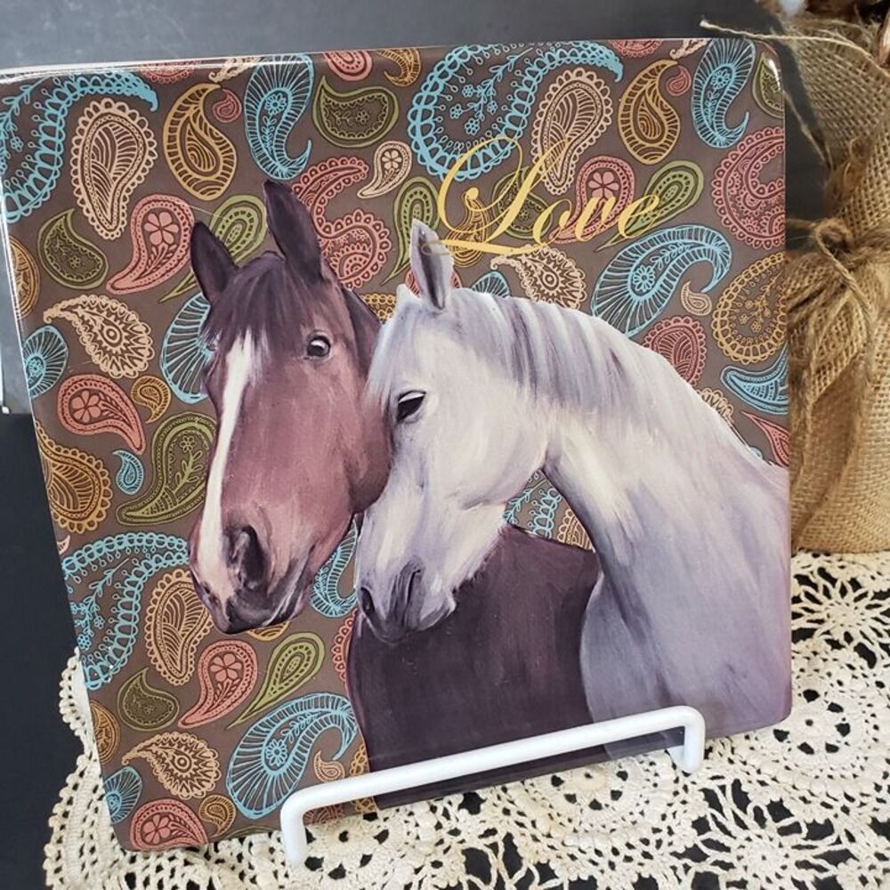 Beautiful Brown Paisley Square Horse Plate Cracker Barrel Equestrian Serving